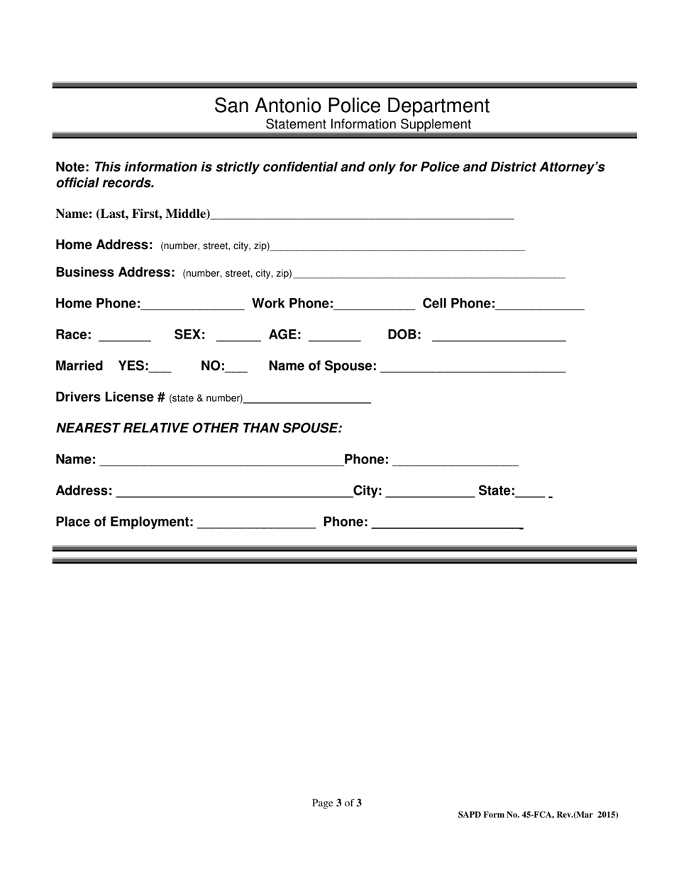 SAPD Form 45-FCA Forged Check Form - Acceptor - City of San Antonio, Texas, Page 3