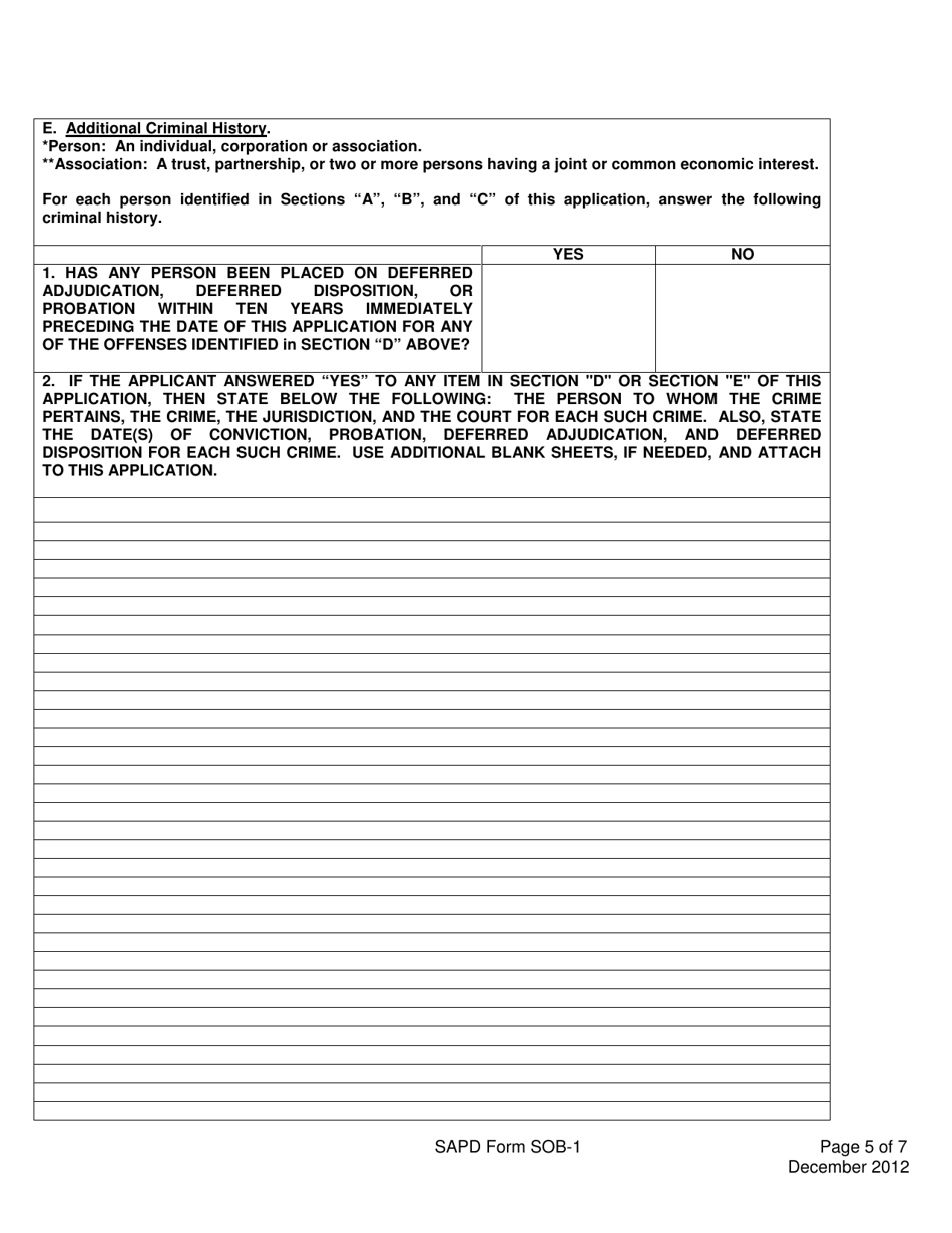 SAPD Form SOB-1 Sexually Oriented Business Application - City of San Antonio, Texas, Page 5
