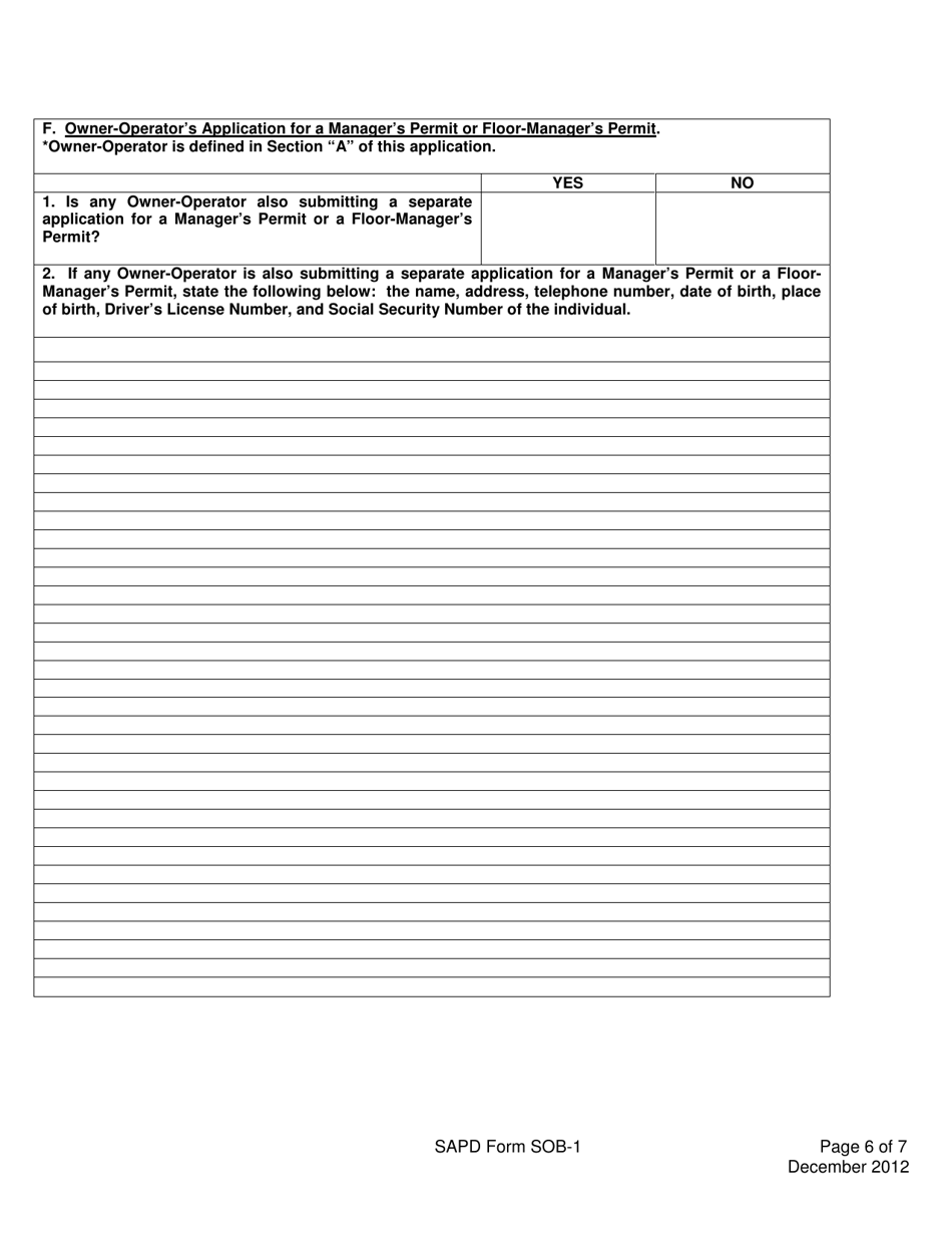 SAPD Form SOB-1 Sexually Oriented Business Application - City of San Antonio, Texas, Page 6