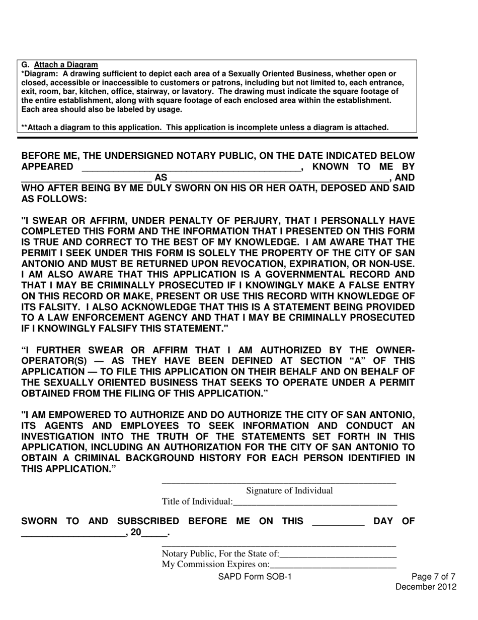 SAPD Form SOB-1 Sexually Oriented Business Application - City of San Antonio, Texas, Page 7