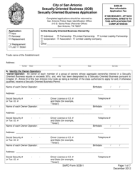 Document preview: SAPD Form SOB-1 Sexually Oriented Business Application - City of San Antonio, Texas