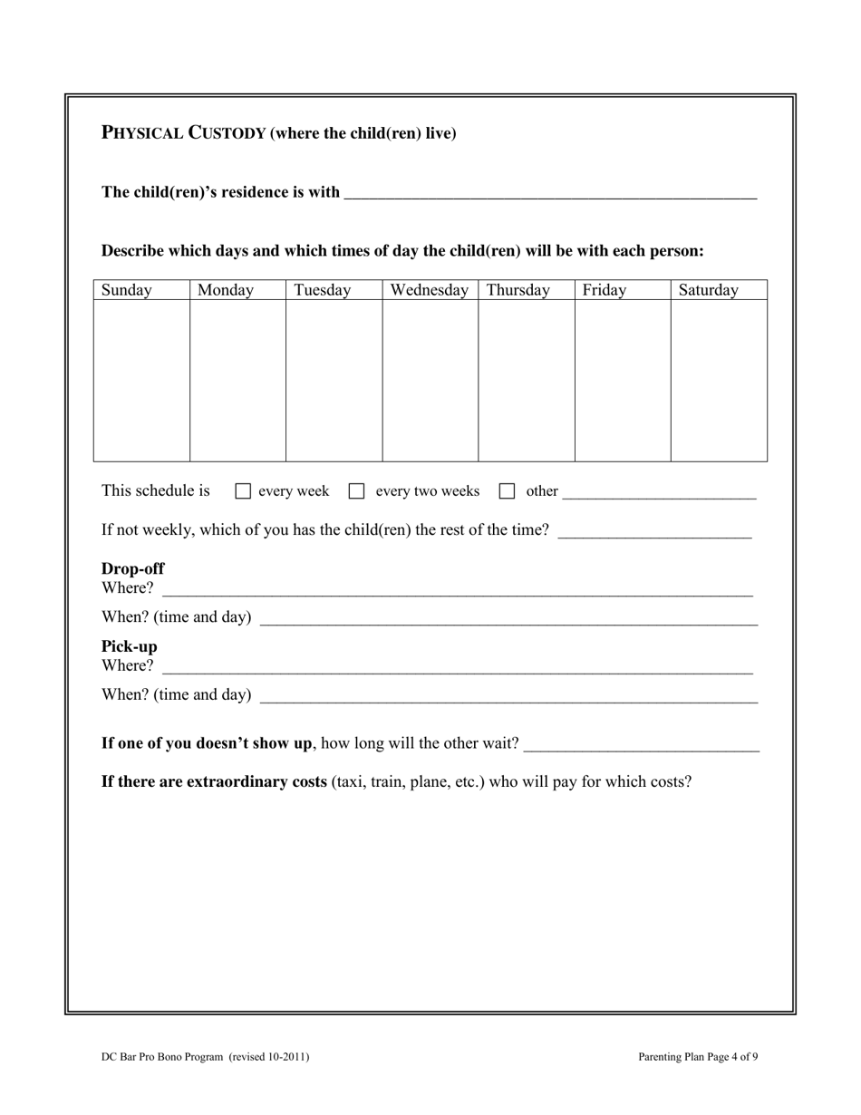 Parenting Plan - Washington, D.C., Page 4