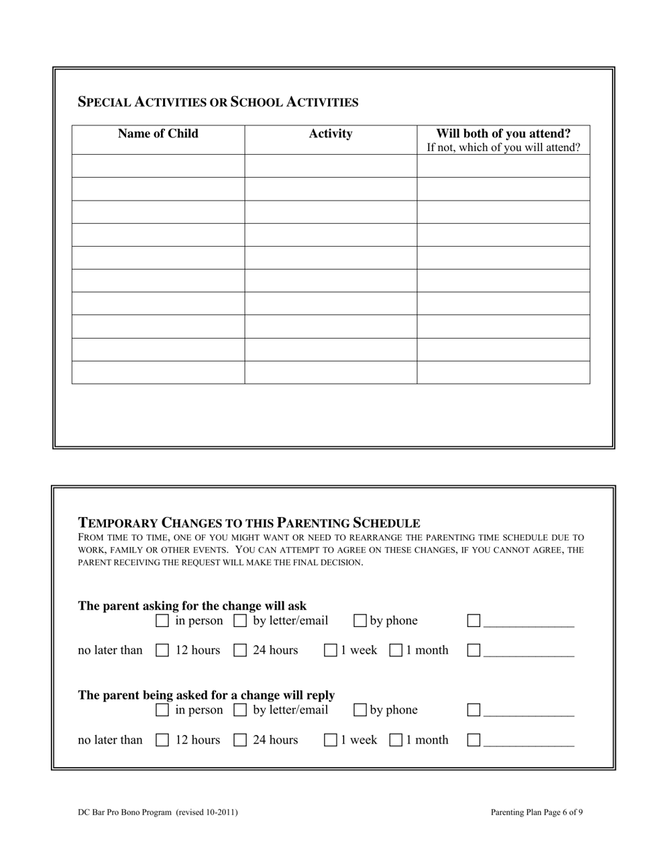 Parenting Plan - Washington, D.C., Page 6