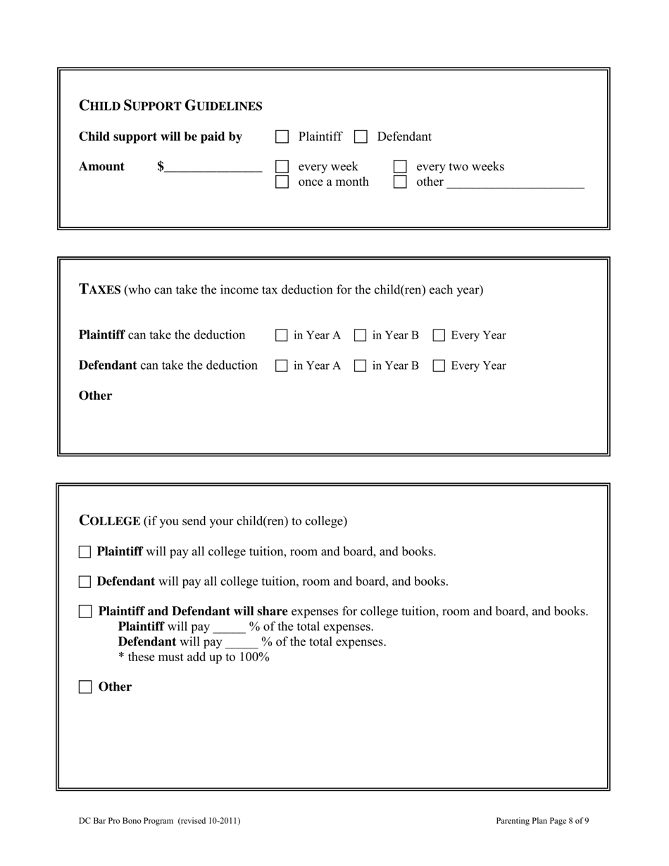 Parenting Plan - Washington, D.C., Page 8