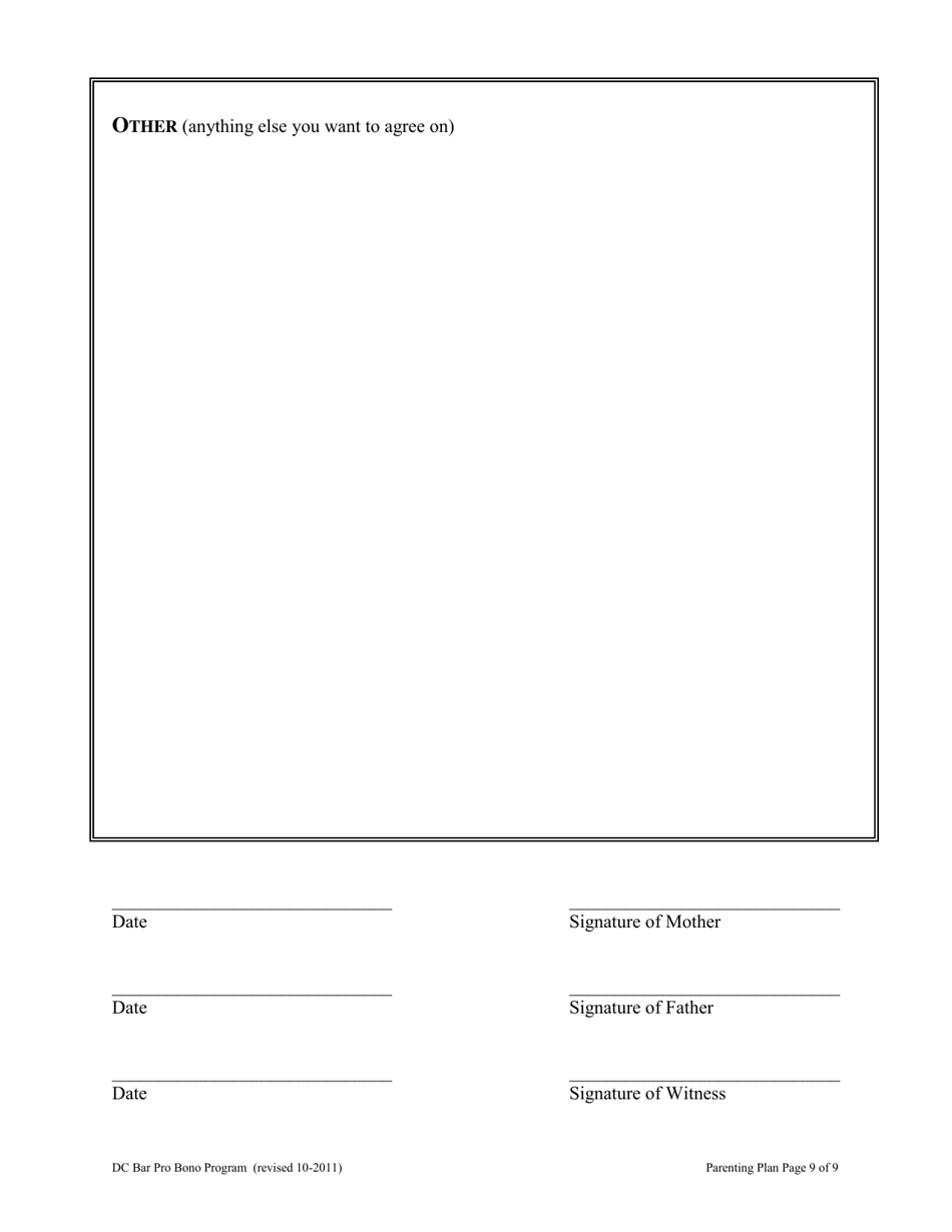 Parenting Plan - Washington, D.C., Page 9