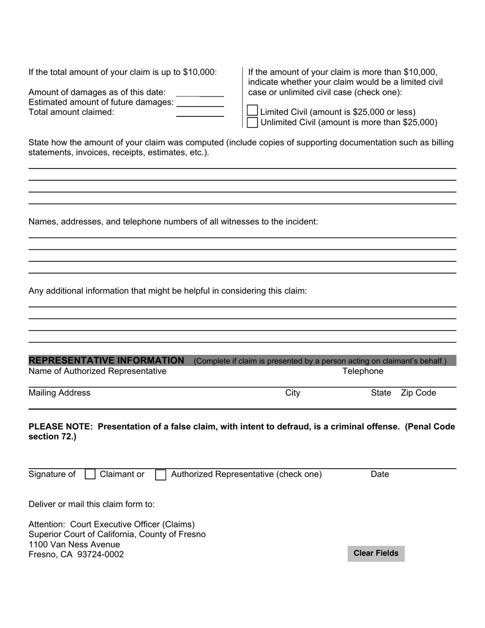 Government Claim (Judicial Branch) - County of Fresno, California, Page 2