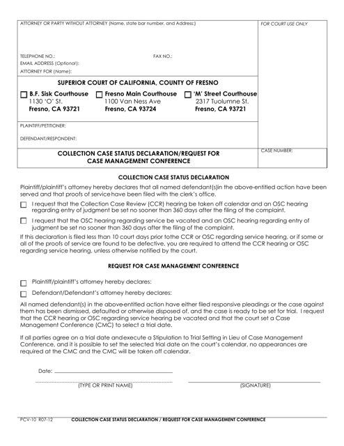 Form PCV-10 Collection Case Status Declaration/Request for Case Management Conference - County of Fresno, California