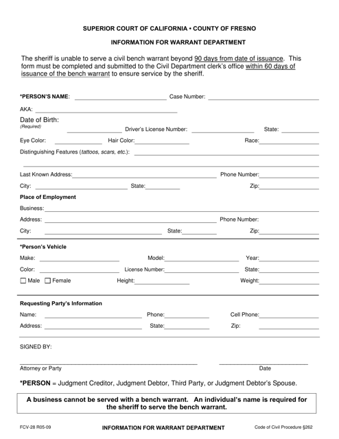 Form FCV-28 Information for Warrant Department - County of Fresno, California