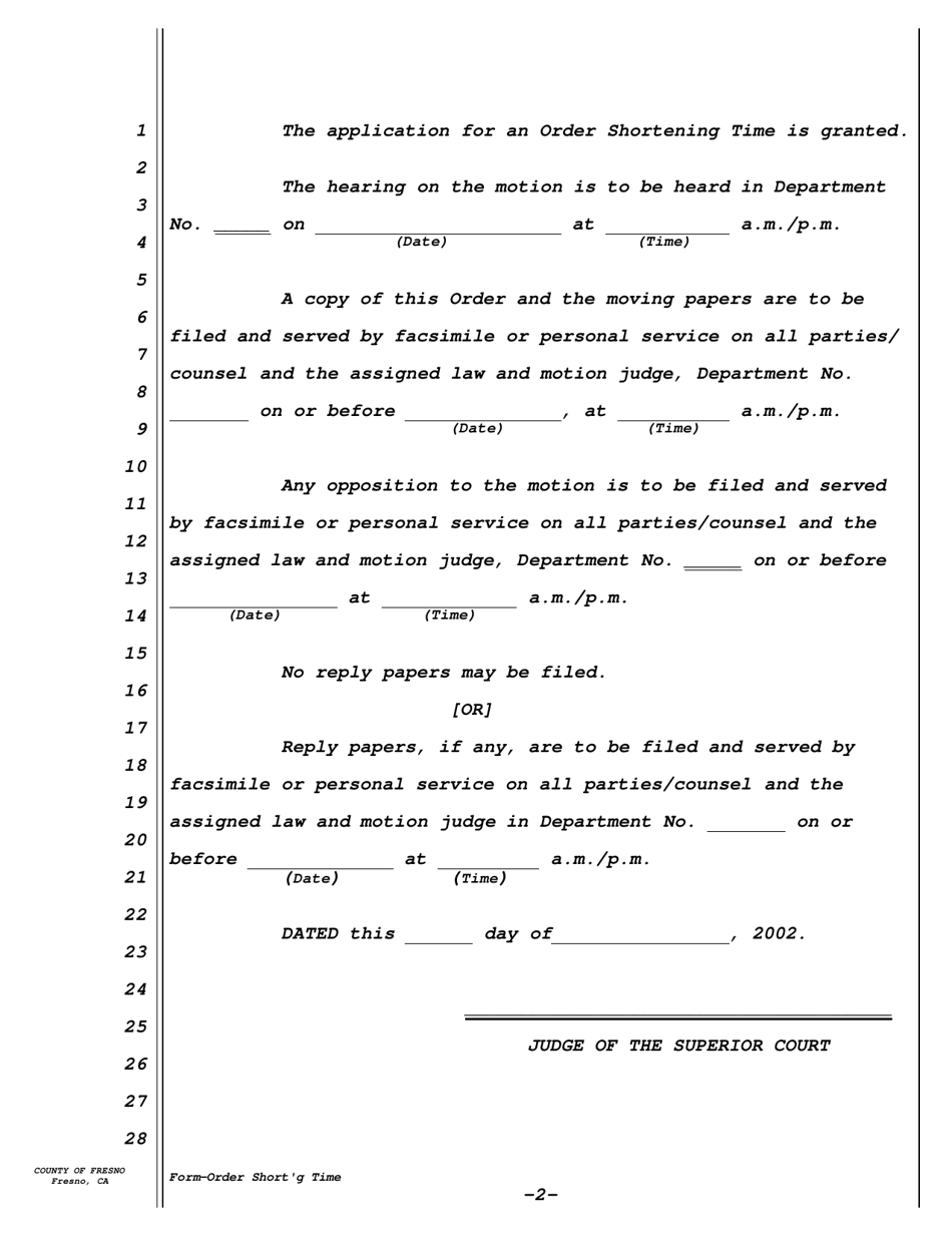 Order Shortening Time - County of Fresno, California, Page 2