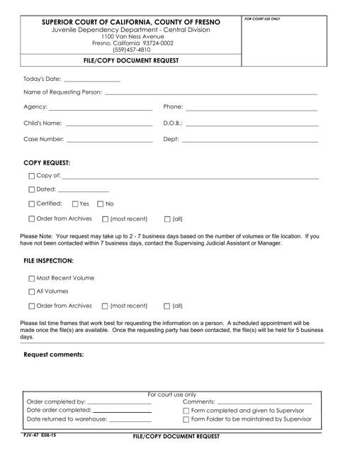 Form PJV-47 File/Copy Document Request - County of Fresno, California