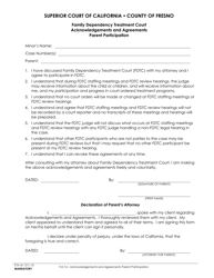 Document preview: Form PJV-41 Family Dependency Treatment Court Acknowledgements and Agreements Parent Participation - County of Fresno, California