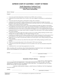 Form PJV-42 &quot;Family Dependency Treatment Court Acknowledgements and Agreements - Other Parent Participating&quot; - County of Fresno, California