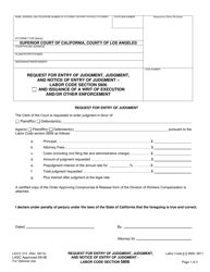 Form LACIV215 Request for Entry of Judgment, Judgment, and Notice of Entry of Judgment - Labor Code Section 5806 - County of Los Angeles, California