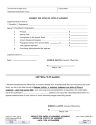 Form LACIV215 Request for Entry of Judgment, Judgment, and Notice of Entry of Judgment - Labor Code Section 5806 - County of Los Angeles, California, Page 2