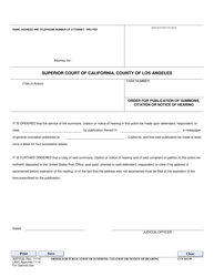 Document preview: Form ADPT023 Order for Publication of Summons, Citation or Notice of Hearing - County of Los Angeles, California