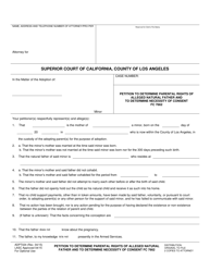 Form ADPT024 Petition to Determine Parental Rights of Alleged Natural Father and to Determine Necessity of Consent - County of Los Angeles, California