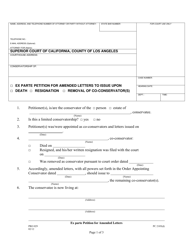 Document preview: Form PRO029 Ex Parte Petition for Amended Letters to Issue Upon Death/Resignation/Removal of Co-conservator(S) - County of Los Angeles, California