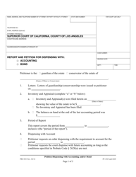 Document preview: Form PRO052 Report and Petition for Dispensing With Accounting/Bond - County of Los Angeles, California