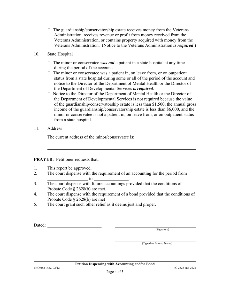 Form PRO052 Report and Petition for Dispensing With Accounting / Bond - County of Los Angeles, California, Page 4