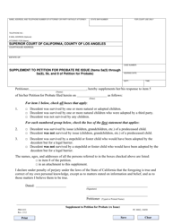 Document preview: Form PRO033 Supplement to Petition for Probate Re Issue - County of Los Angeles, California