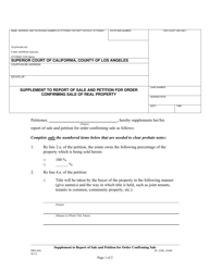 Document preview: Form PRO036 Supplement to Report of Sale and Petition for Order Confirming Sale of Real Property - County of Los Angeles, California