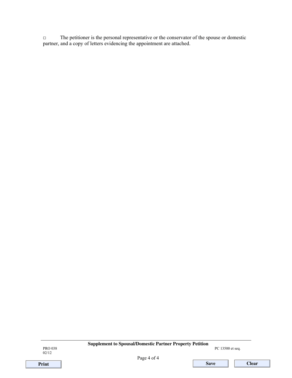 Form PRO038 Supplement to Spousal / Domestic Partner Property Petition - County of Los Angeles, California, Page 4