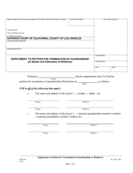Document preview: Form PRO042 Supplement to Petition for Termination of Guardianship (Re Names and Addresses of Relatives) - County of Los Angeles, California