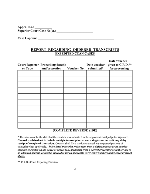 Report Regarding Ordered Transcripts (Expedited Ccan Cases) - Washington, D.C.