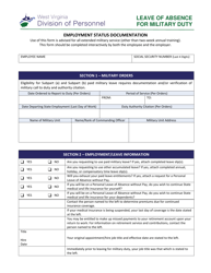 Military Leave of Absence Employment Status Documentation Form - West Virginia