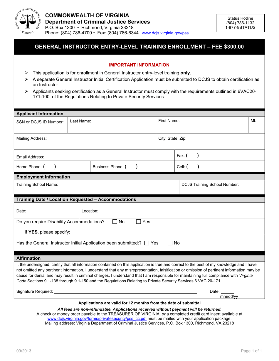 General Instructor Entry-Level Training Enrollment - Virginia, Page 1