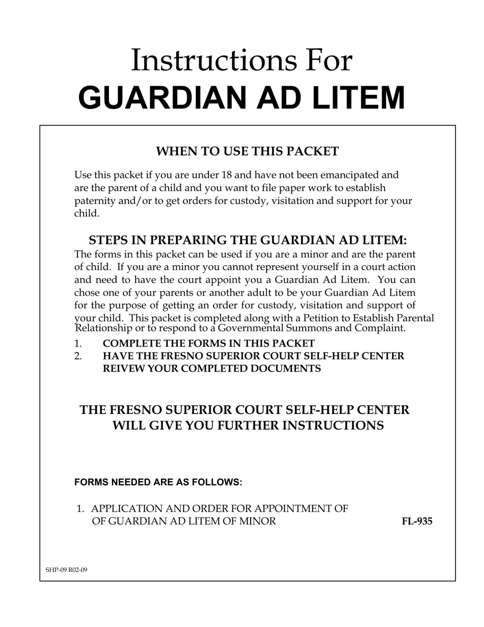 Form FL-935 Application and Order for Appointment of Guardian Ad Litem of Minor - Family Law - Fresno County, California, Page 1