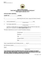 Form WV-73 &quot;Drug Free Workplace Conformance Affidavit&quot; - West Virginia