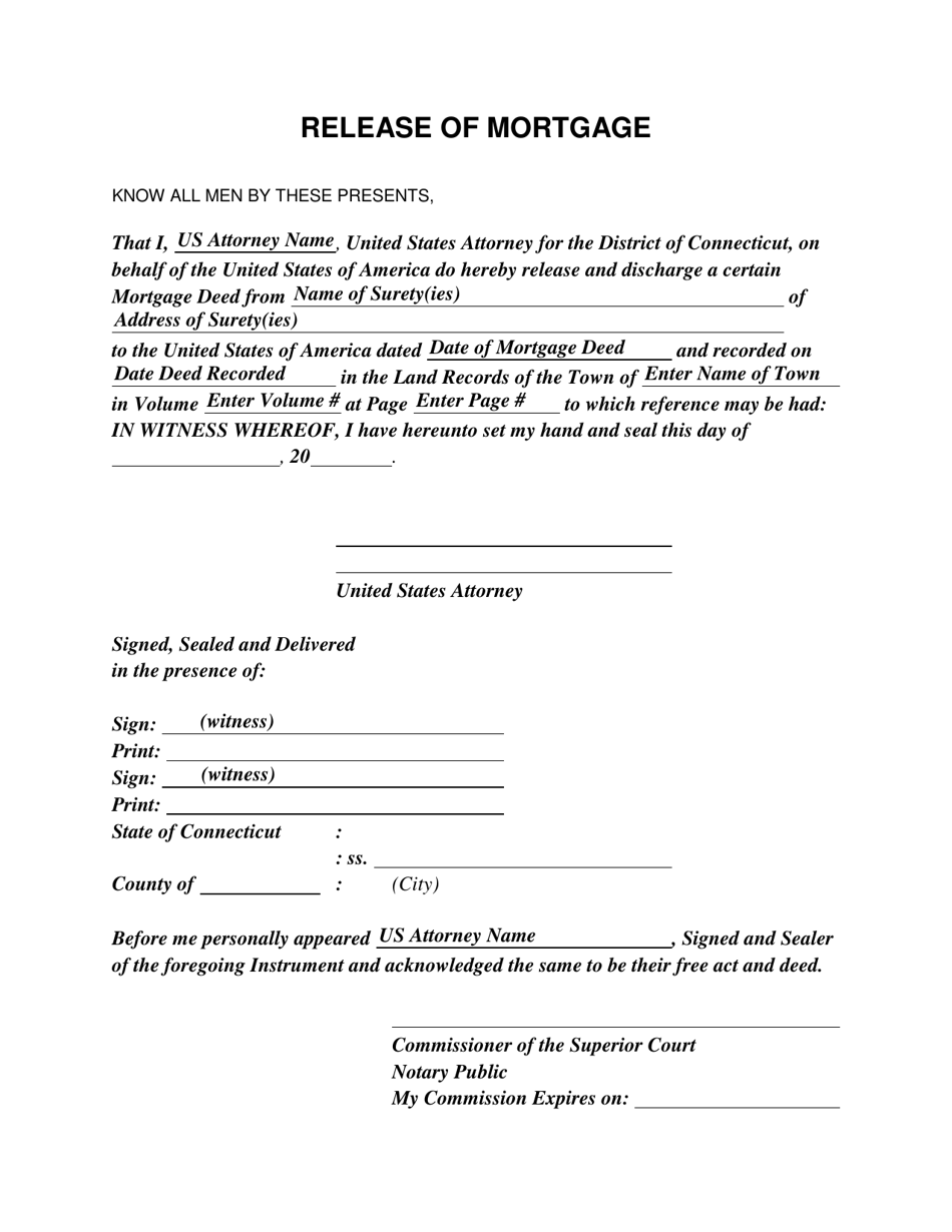Release of Mortgage - Connecticut, Page 1