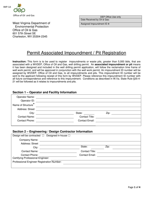 Form IMP-1A Permit Associated Impoundment/Pit Registration - West Virginia