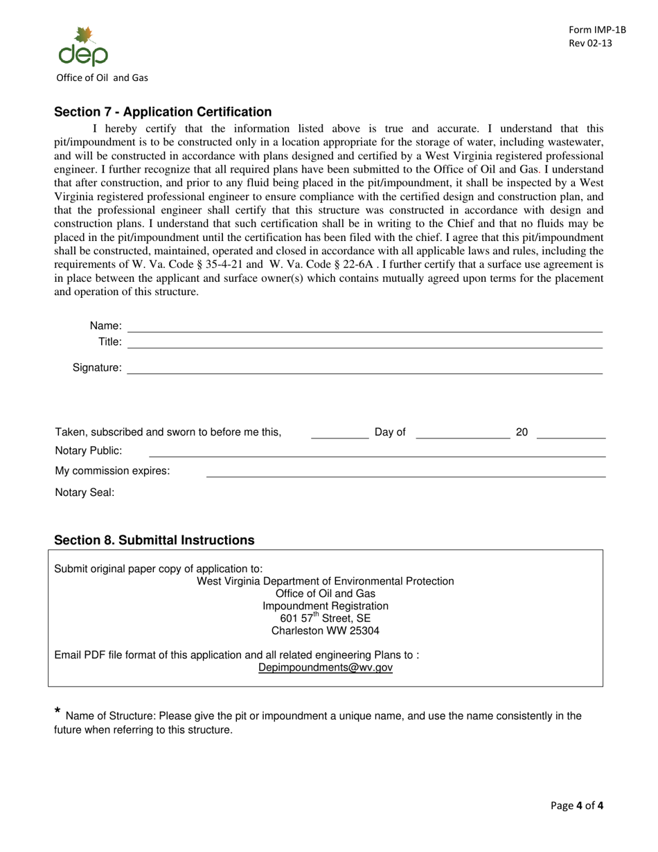 Form IMP-1B Centralized Impoundment / Pit Application - West Virginia, Page 4