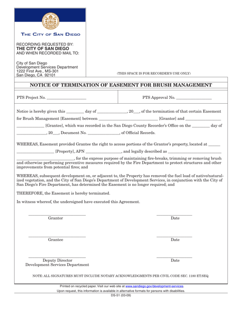 Form DS-51 Notice of Termination of Easement for Brush Management - City of San Diego, California