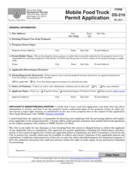 Document preview: Form DS-210 Mobile Food Truck Permit Application - City of San Diego, California