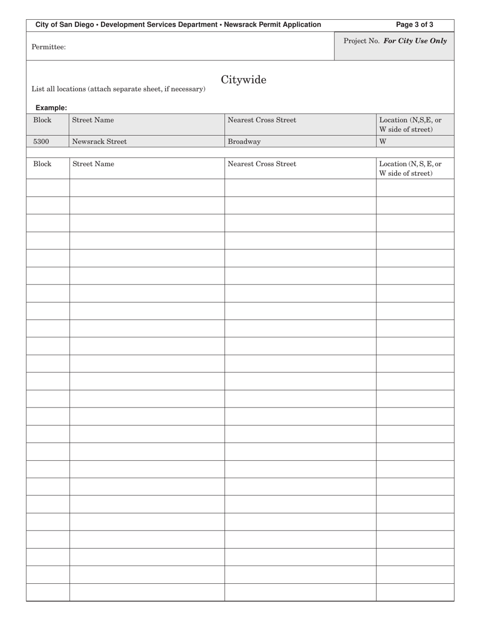 Form DS-3000 Newsrack Permit Application - City of San Diego, California, Page 3