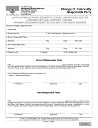 Document preview: Form DC-3241 Change of Financially Responsible Party - City of San Diego, California