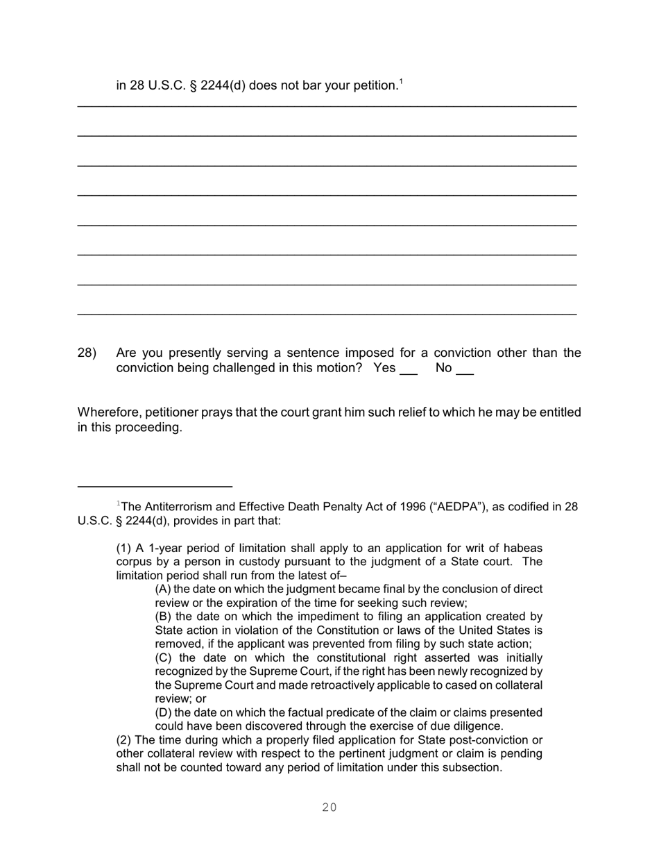 Application for a Writ of Habeas Corpus Pursuant to 28 U.s.c. 2254 by a Person in State Custody - Connecticut, Page 20