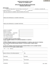 &quot;Application for and Writ of Execution Financial Institution&quot; - Connecticut