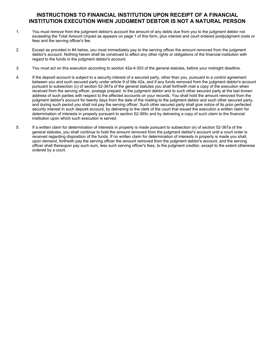 Application for and Writ of Execution Financial Institution - Connecticut, Page 3