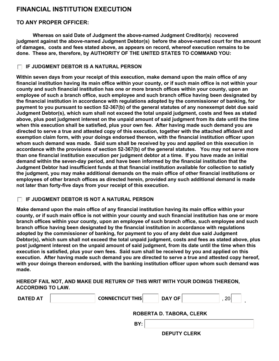 Application for and Writ of Execution Financial Institution - Connecticut, Page 4