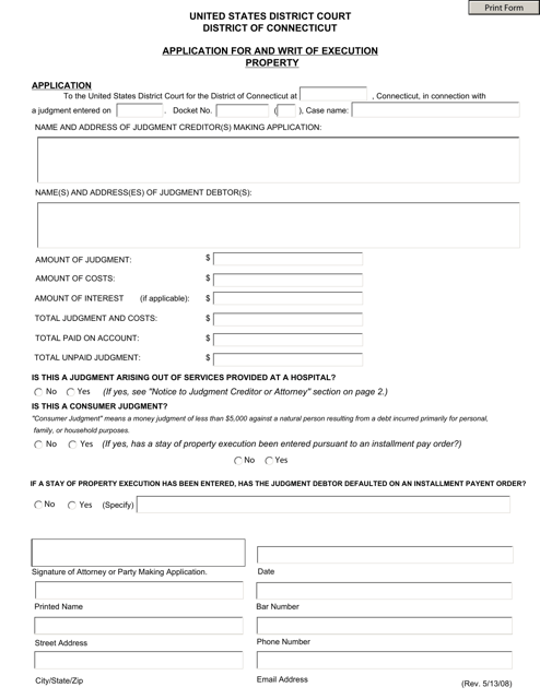 Application for and Writ of Execution Property - Connecticut Download Pdf