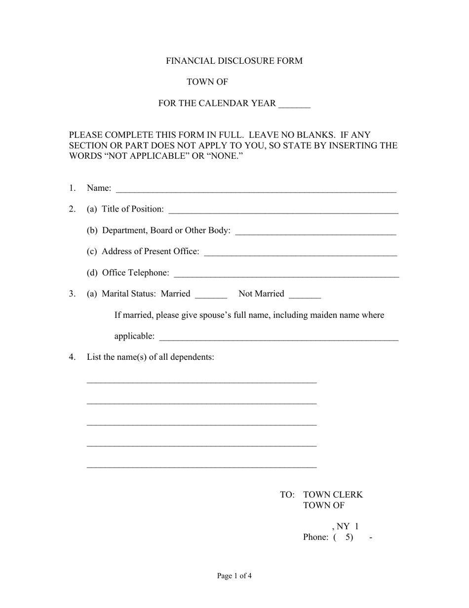 Town of Clayton, New York Financial Disclosure Form Fill Out, Sign