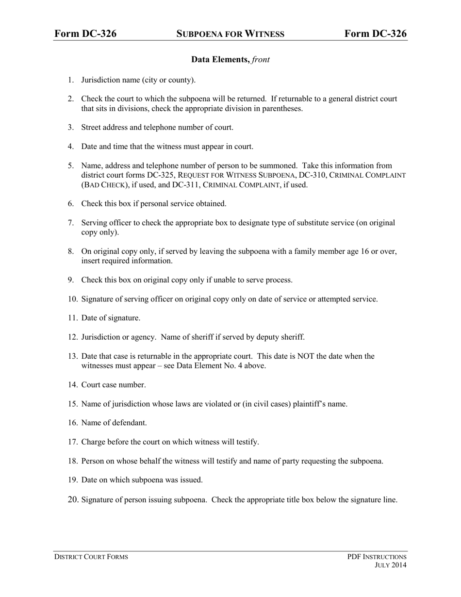 Instructions for Form DC-326 Subpoena for Witness - Virginia, Page 3