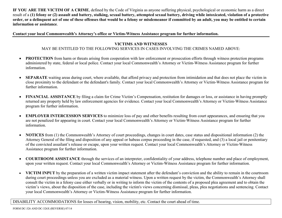 Instructions for Form DC-326 Subpoena for Witness - Virginia, Page 4