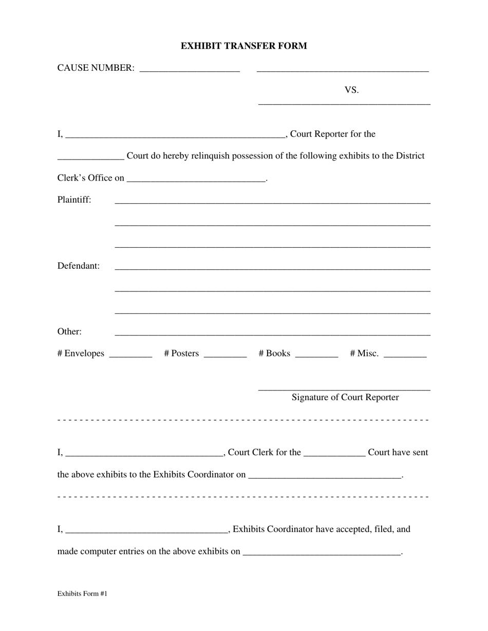 Form 1 Exhibit Transfer Form - Dallas County, Texas, Page 1