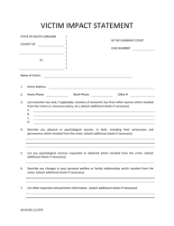 Document preview: Form SCCA/561 Victim Impact Statement - South Carolina