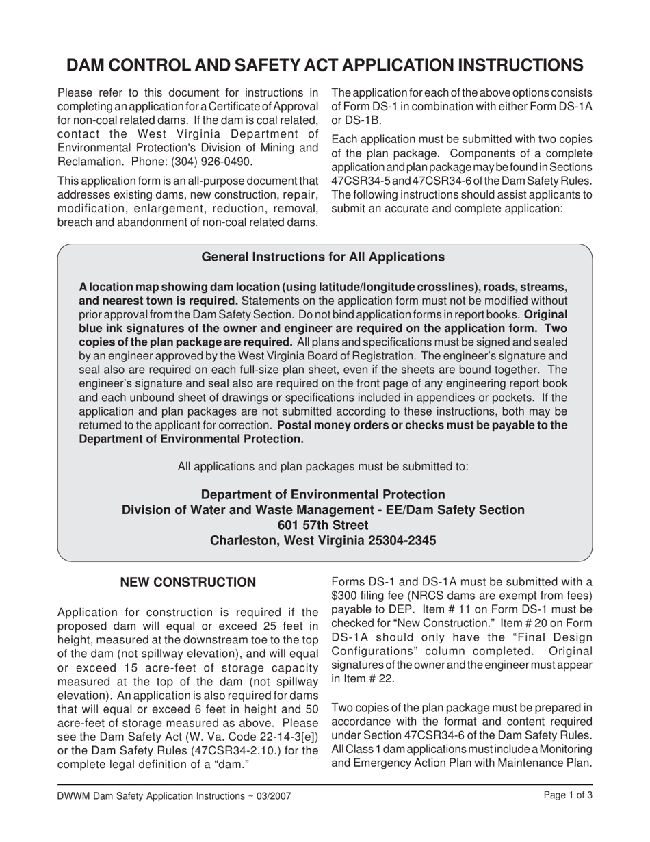 Instructions for Form DS-1, DS-1A, DS-1B - West Virginia, Page 1